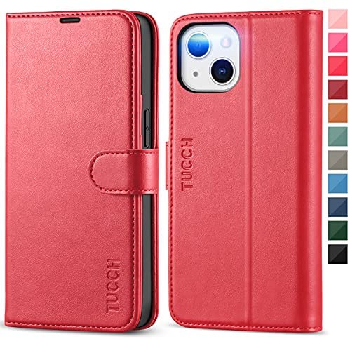 TUCCH Wallet Case for iPhone 13 6.1-inch 5G, [RFID Blocking] Card Slots Holder Stand [Shockproof TPU Interior Case] PU Leather Magnetic Protective Flip Cover Compatible with iPhone 13 6.1" 2021, Red