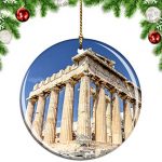 Weekino Greece Parthenon Athens 1 Christmas Xmas Tree Ornament Decoration Hanging Pendant Decor City Travel Souvenir Collection Double Sided Porcelain 2.85 Inch